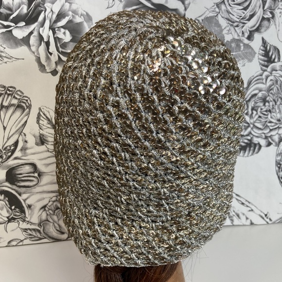 Adolfo II Vintage 60s Mixed Metals Sequin & Metallic Thread Crochet Bucket Hat - Picture 5 of 11